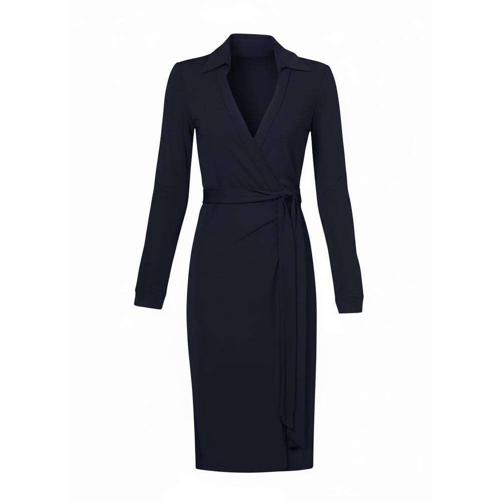 Diane von Furstenberg Size 8 Navy Blue New Jeanne True Wrap Silky Career Dress